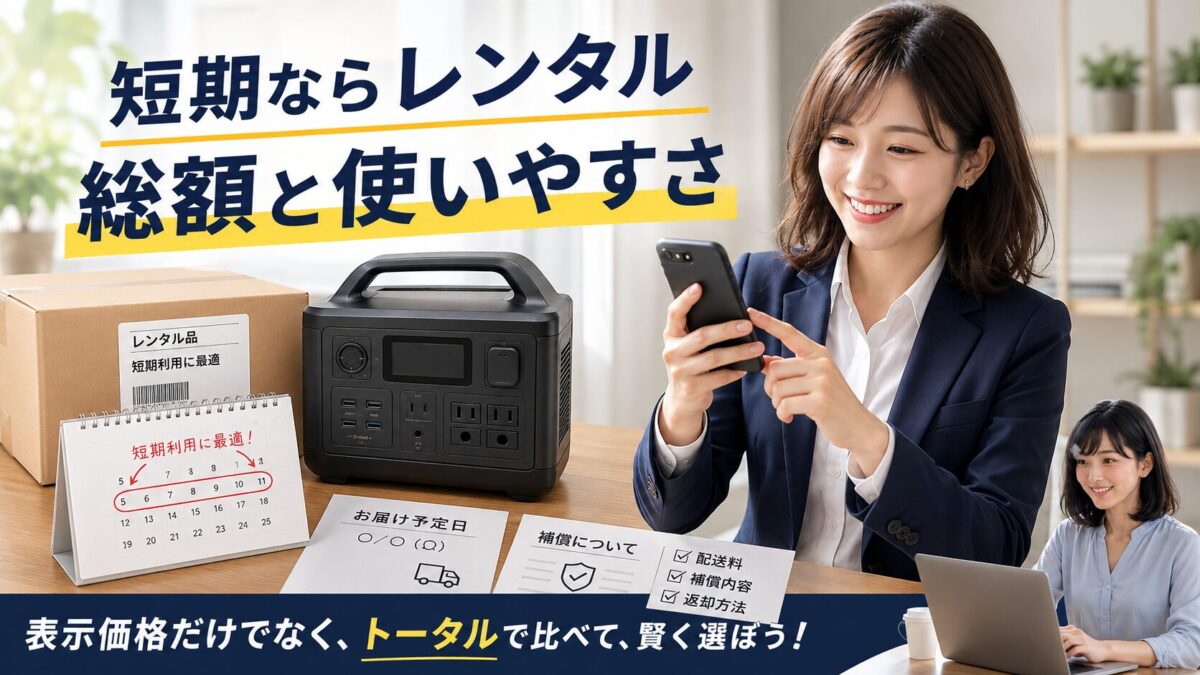 短期利用では総額と使いやすさでポータブル電源レンタルを選ぶ結論