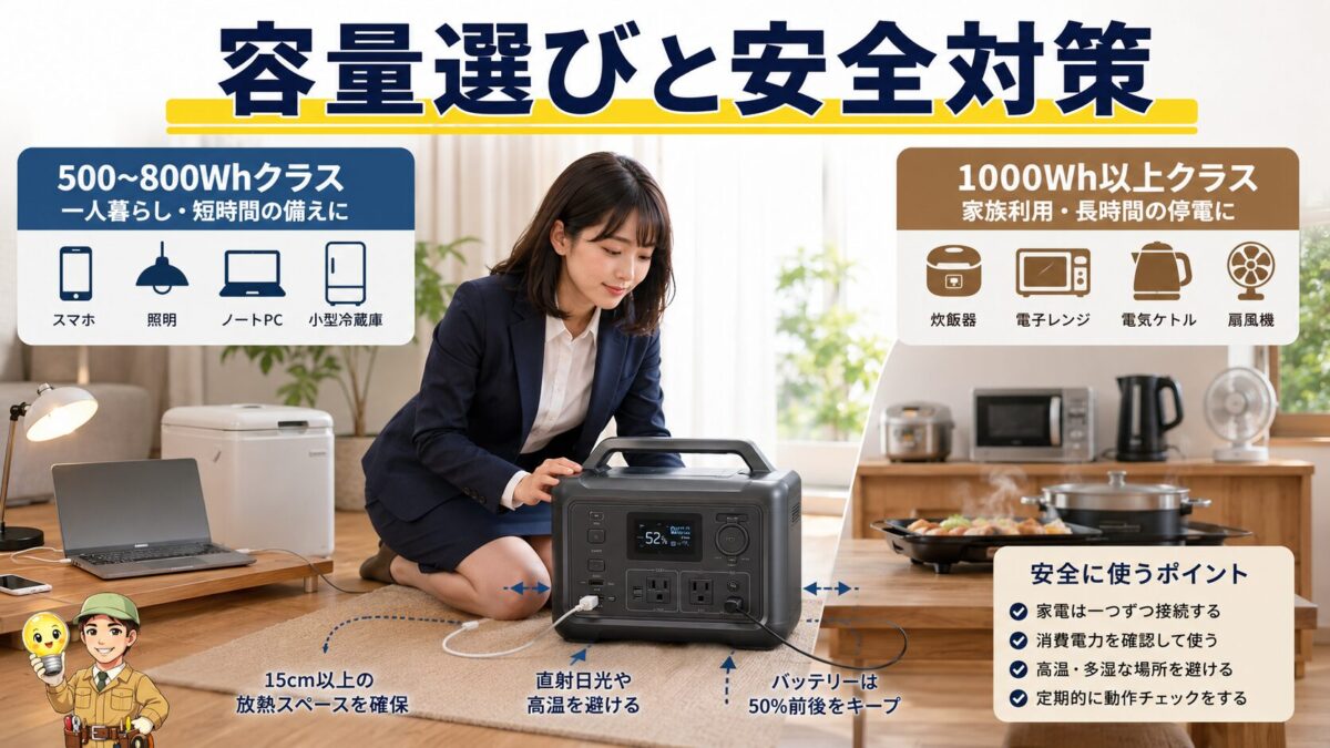 用途に合う容量選びとポータブル電源の安全な使い方