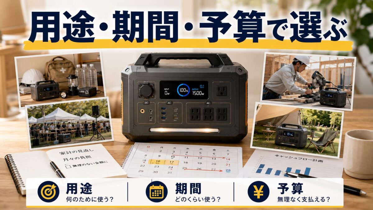 用途・利用期間・予算からポータブル電源の導入方法を選ぶ画像
