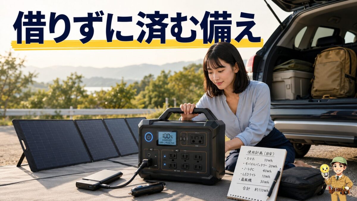 外出先の電源に頼らないための充電機器と容量計画