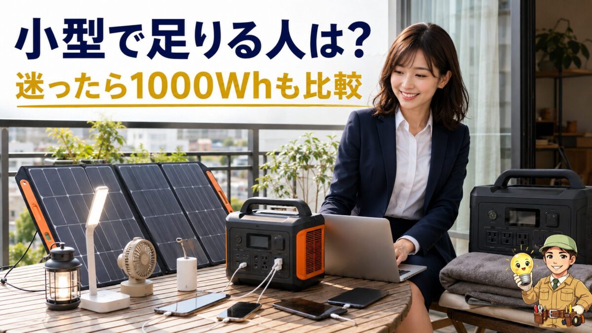 小型電源とソーラーパネルを1000Wh級モデルと比較して選ぶ画像