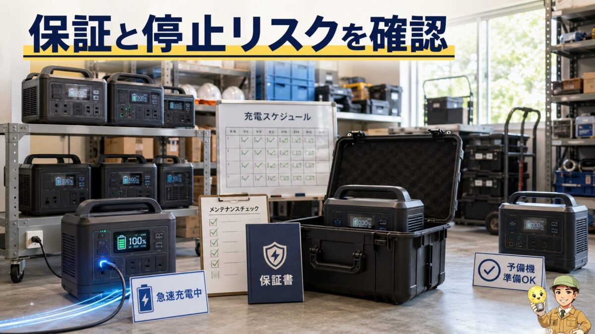 複数台の充電管理と保証対応で業務停止リスクに備えるポータブル電源