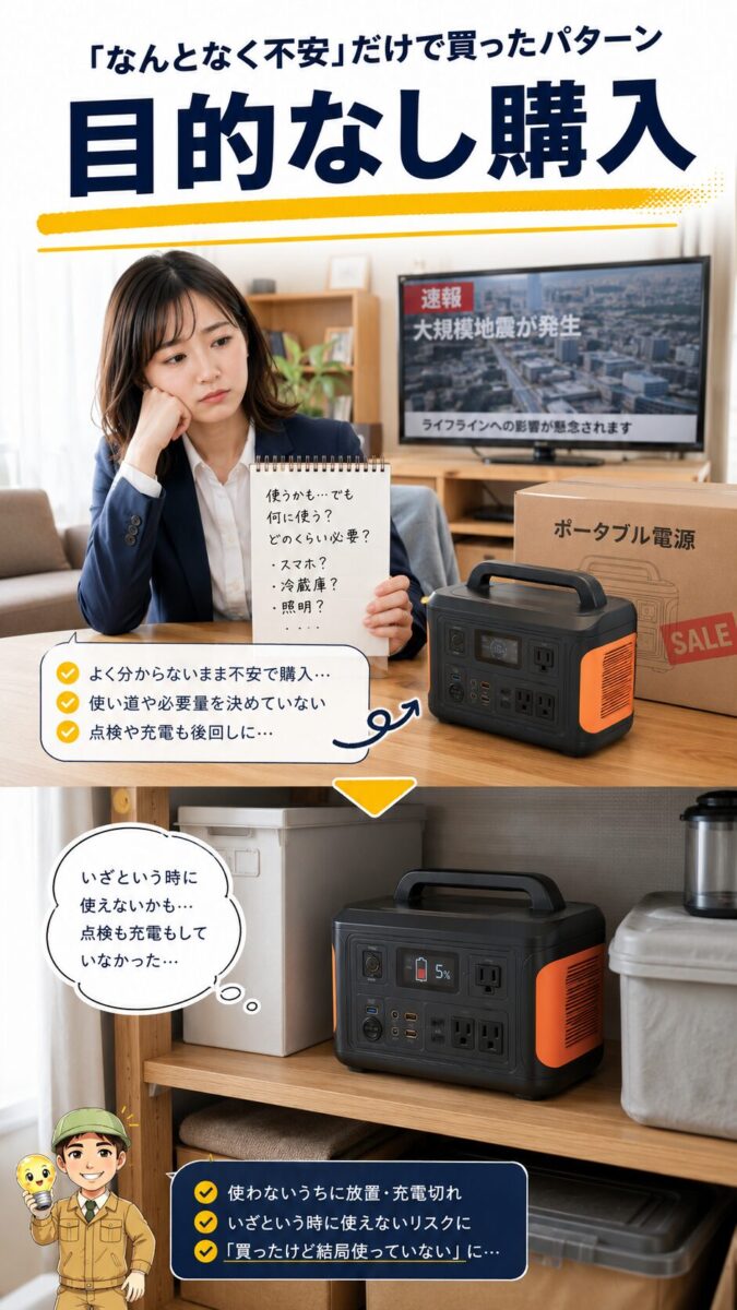 災害への漠然とした不安だけでポータブル電源を買う様子