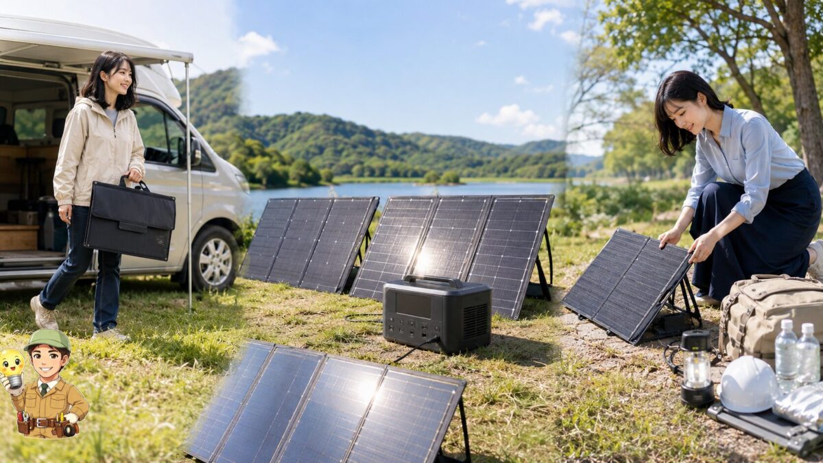 軽量性、高い充電力、扱いやすさが異なる3種類のソーラーパネル利用場面